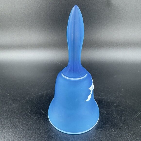 Vintage Westmoreland Glass Frosted Blue Glass Bell Textured Flowers Pattern VTG - Picture 12 of 12